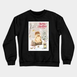 Cute Pomeranian Merry Christmas Santa Dog Crewneck Sweatshirt